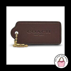 2.25" COACH NEW YORK Brown Smooth Leather Brass Fob Bag Charm Keychain Hang Tag